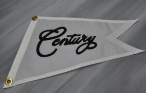 Century burgee flag circa 1962-1973 in white.