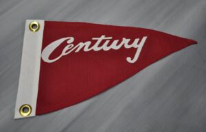 Century pennant flag circa 1945-1954 in red.