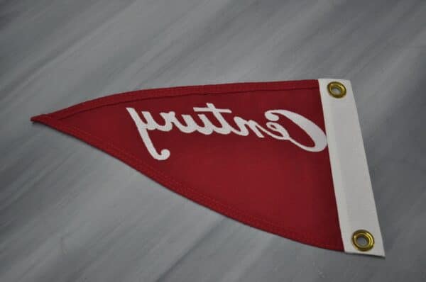 Century pennant flag circa 1945-1954 back side in red.